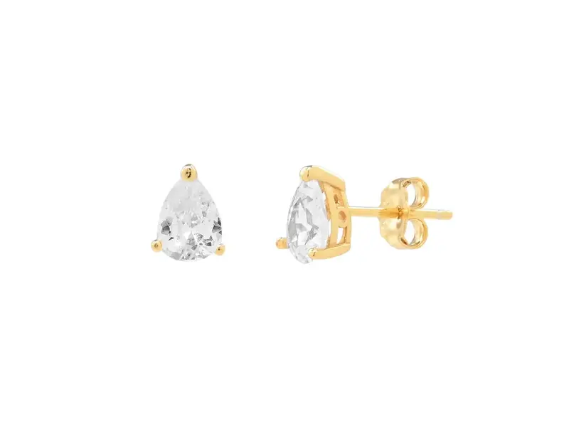 Ofina Jewelry Large CZ Teardrop Studs, Gold Vermeil