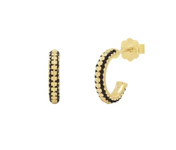 Black CZ Huggie Stud, Gold Vermeil