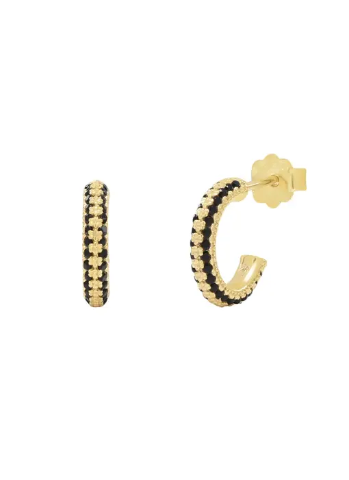 Black CZ Huggie Stud, Gold Vermeil
