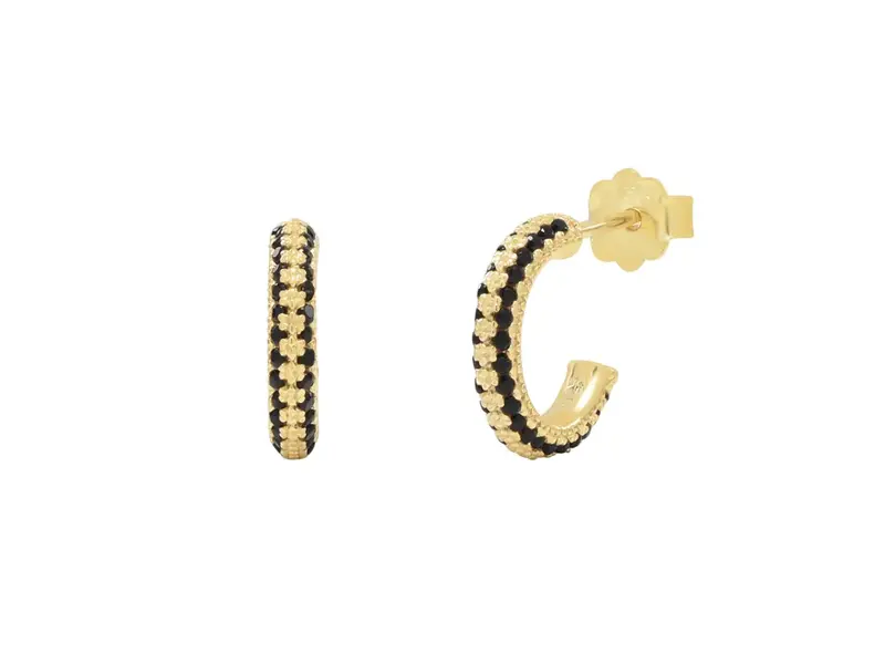 Ofina Jewelry Black CZ Huggie Stud, Gold Vermeil