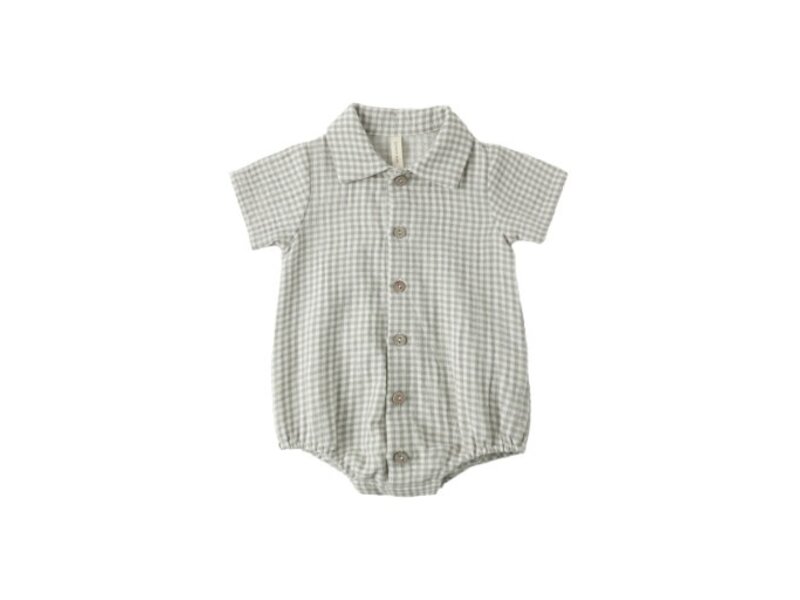 Rylee + Cru LLC MATTEO ROMPER || SAGE GINGHAM