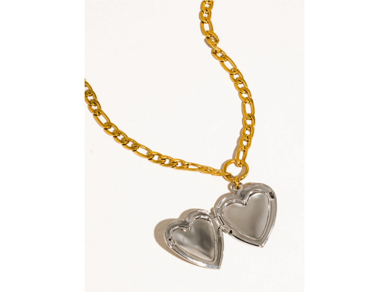 MAIQ Accessories Heidi 18K Gold Non-Tarnish Two Tone Heart Locket Necklace
