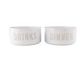 Ceramic Stackable Pet Bowls - Dinner & Drinks - Set of 2