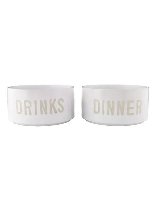 Ceramic Stackable Pet Bowls - Dinner & Drinks - Set of 2