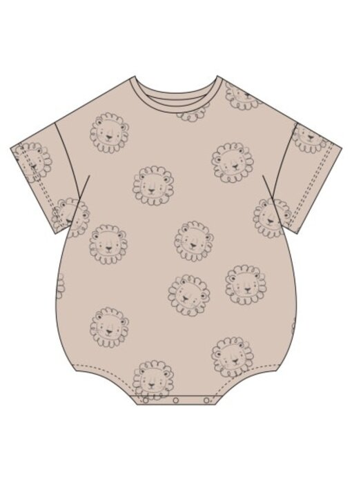 RELAXED SHORT SLEEVE BUBBLE ROMPER || LION