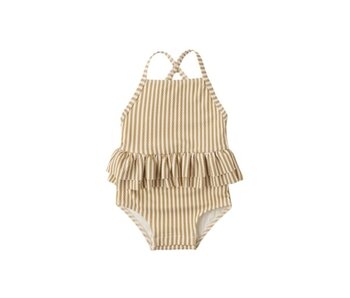 RUFFLED ONE-PIECE SWIMSUIT || HONEY STRIPE