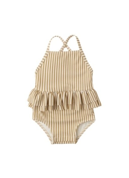 RUFFLED ONE-PIECE SWIMSUIT || HONEY STRIPE
