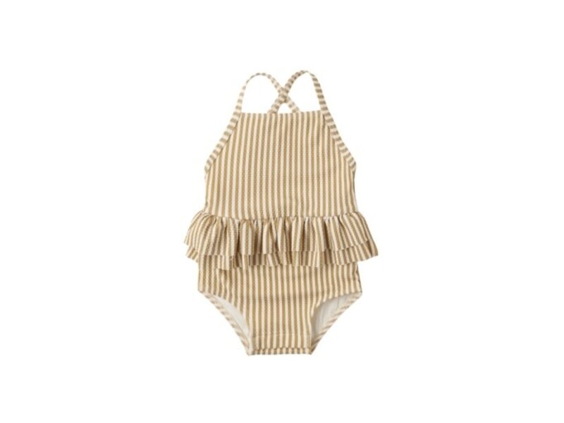 Rylee + Cru LLC RUFFLED ONE-PIECE SWIMSUIT || HONEY STRIPE