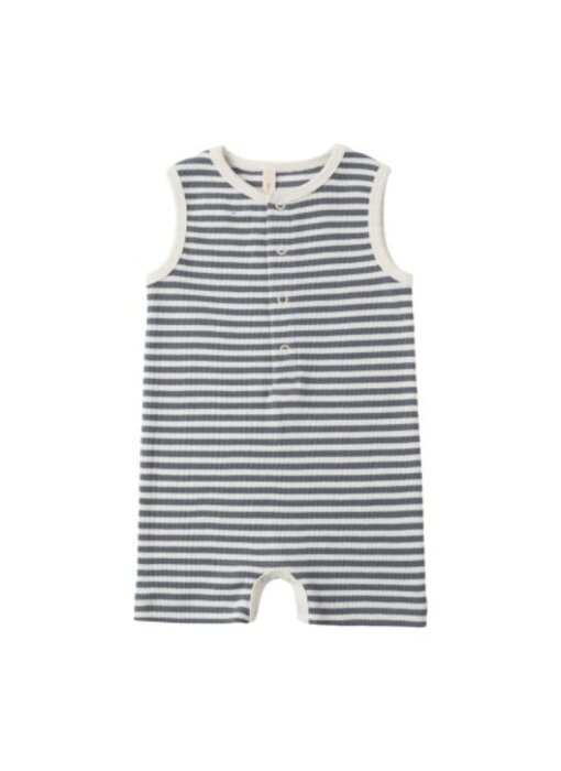 RIBBED HENLEY ROMPER || OCEAN STRIPE