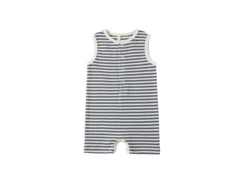 Rylee + Cru LLC RIBBED HENLEY ROMPER || OCEAN STRIPE