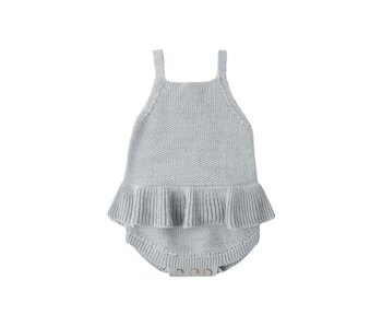 KNIT RUFFLE ROMPER || HEATHERED SKY
