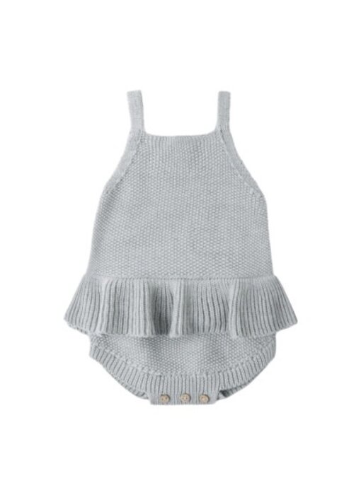 KNIT RUFFLE ROMPER || HEATHERED SKY