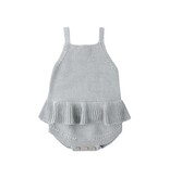 Rylee + Cru LLC KNIT RUFFLE ROMPER || HEATHERED SKY