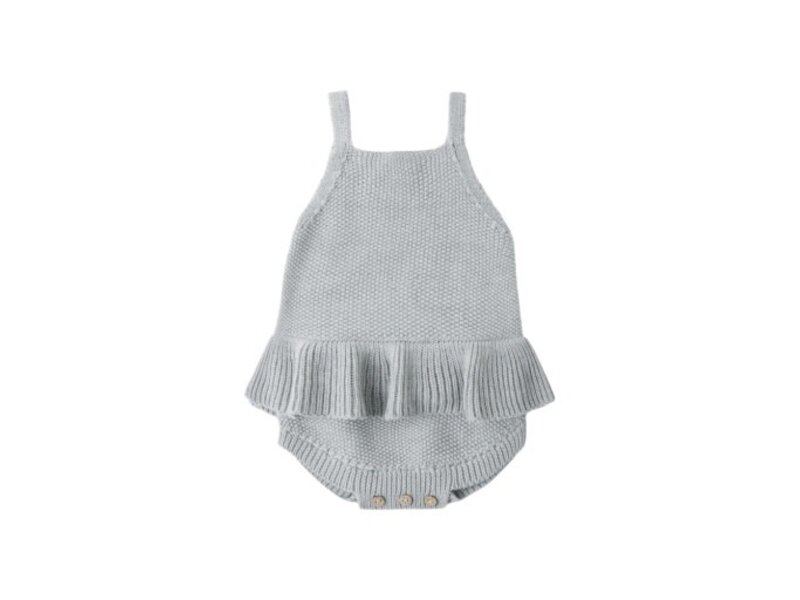 Rylee + Cru LLC KNIT RUFFLE ROMPER || HEATHERED SKY