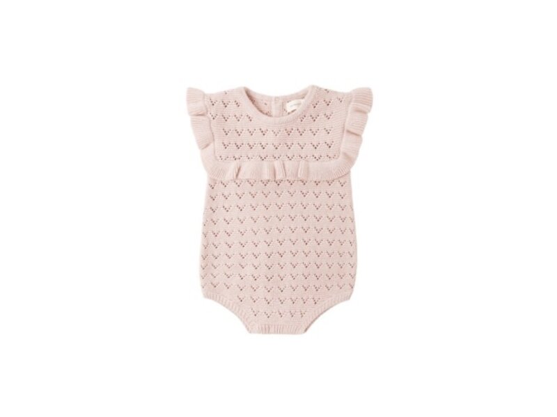 Rylee + Cru LLC POINTELLE RUFFLE ROMPER || BLUSH