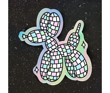 Disco Ball Balloon Dog Holographic Sticker