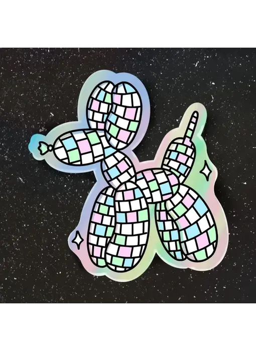Disco Ball Balloon Dog Holographic Sticker