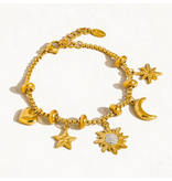 MAIQ Accessories Fenix 18K Gold Non-Tarnish Star and Moon Charm Bracelet