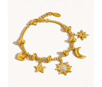 Fenix 18K Gold Non-Tarnish Star and Moon Charm Bracelet