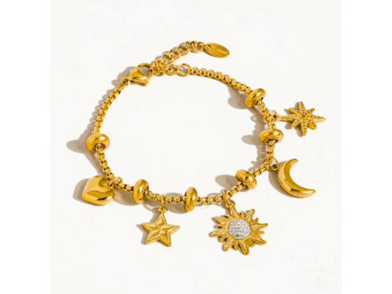 MAIQ Accessories Fenix 18K Gold Non-Tarnish Star and Moon Charm Bracelet