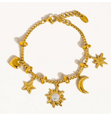 MAIQ Accessories Fenix 18K Gold Non-Tarnish Star and Moon Charm Bracelet