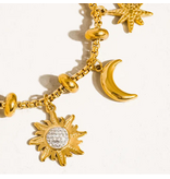 MAIQ Accessories Fenix 18K Gold Non-Tarnish Star and Moon Charm Bracelet