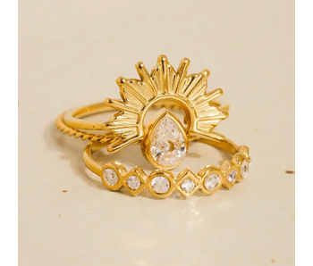 Françoise 18K Gold Non-Tarnish Sun Stone Cz Layered Ring - Set of 2