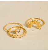 MAIQ Accessories Françoise 18K Gold Non-Tarnish Sun Stone Cz Layered Ring - Set of 2