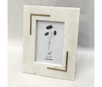 White Marble Photo Frame W/Brass  - 5x7