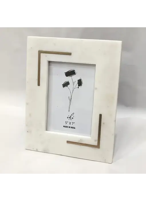 White Marble Photo Frame W/Brass  - 5x7