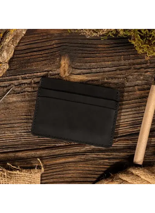 Genuine Leather Card Holder Wallet - Black