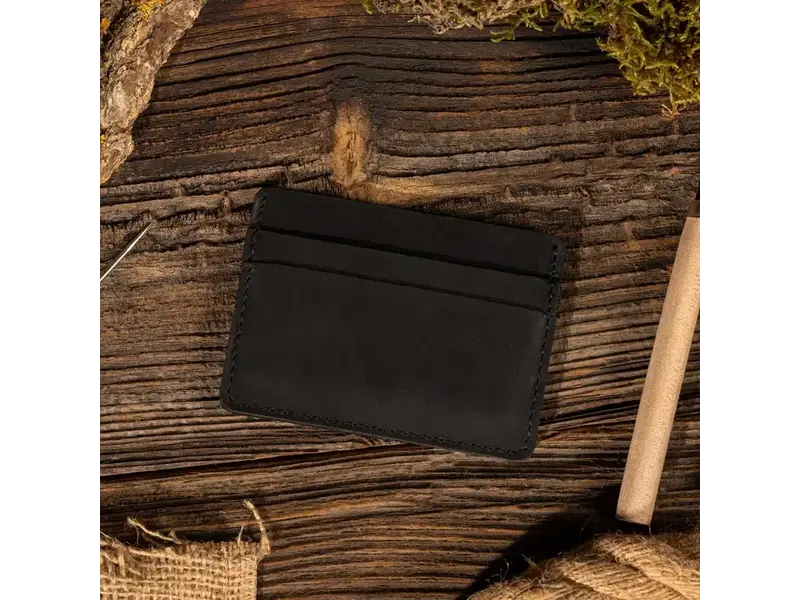 American Leather Goods Genuine Leather Card Holder Wallet - Black