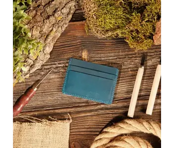 Genuine Leather Card Holder Wallet - Blue