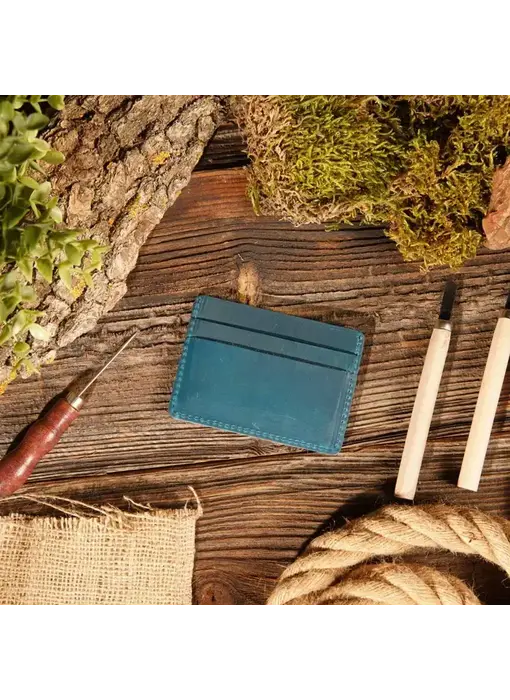 Genuine Leather Card Holder Wallet - Blue