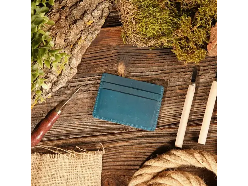 American Leather Goods Genuine Leather Card Holder Wallet - Blue