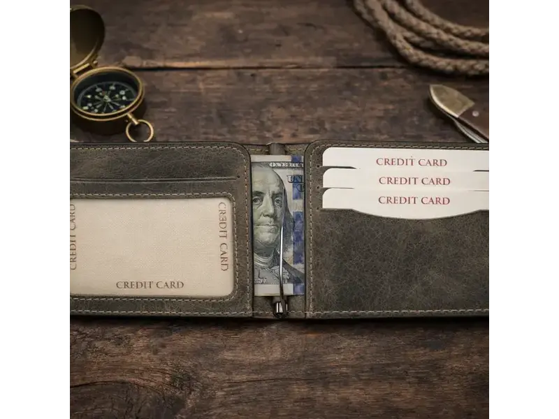 American Leather Goods Genuine Leather Money Clip Wallet - Grey