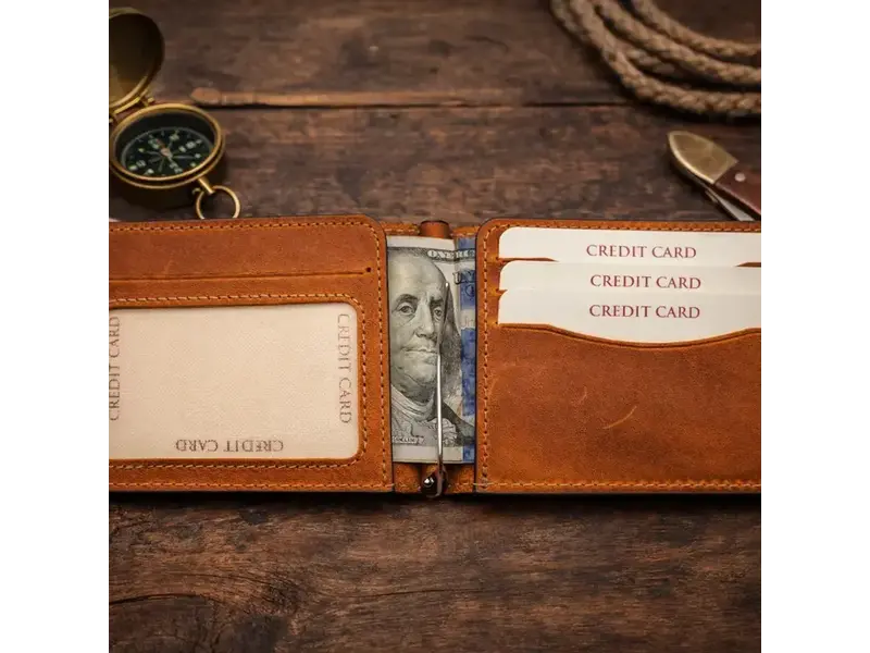 American Leather Goods Genuine Leather Money Clip Wallet - Light Brown