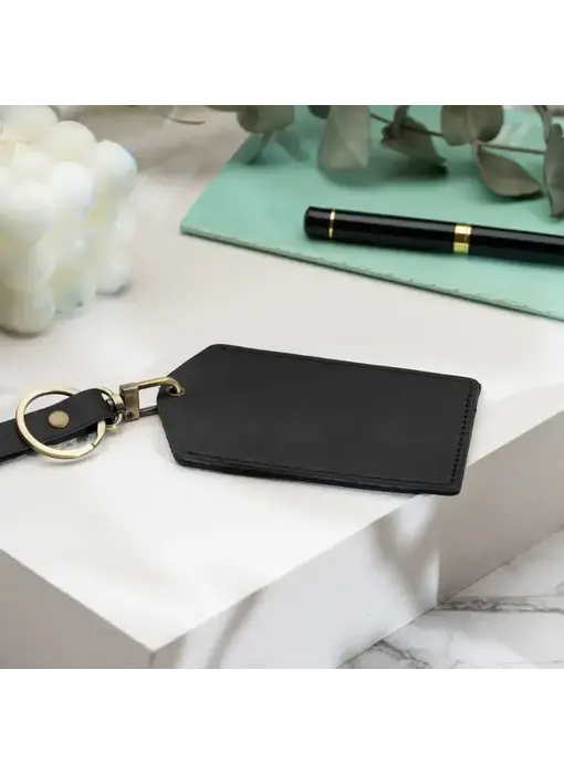 Genuine Leather Luggage Tag - Black