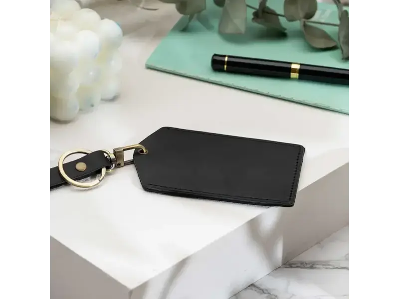 American Leather Goods Genuine Leather Luggage Tag - Black