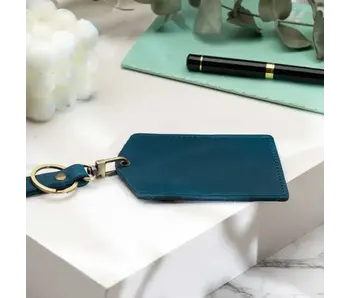 Genuine Leather Luggage Tag - Blue