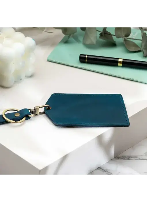 Genuine Leather Luggage Tag - Blue