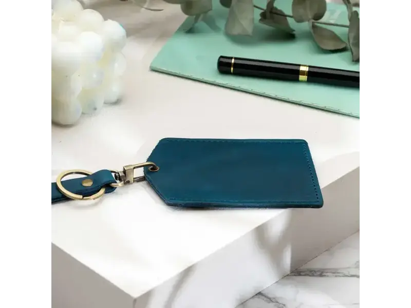 American Leather Goods Genuine Leather Luggage Tag - Blue