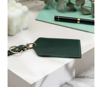 Genuine Leather Luggage Tag - Green