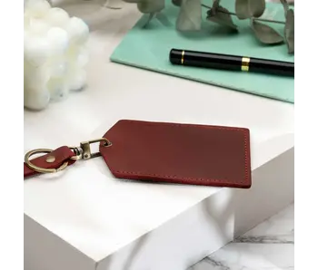 Genuine Leather Luggage Tag - Red