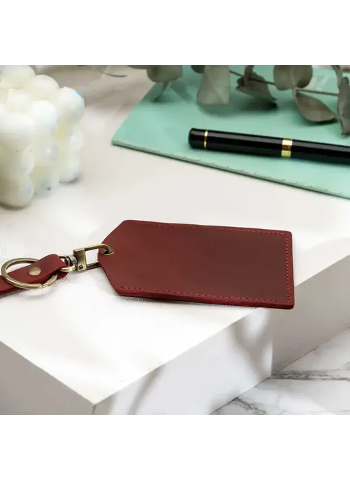 Genuine Leather Luggage Tag - Red