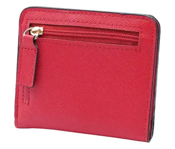 Genuine Leather Small Compact Bifold Wallet - Red