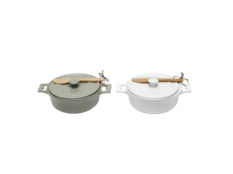 Creative Co-OP Brie Baker with Lid and Spreader, Grey or White