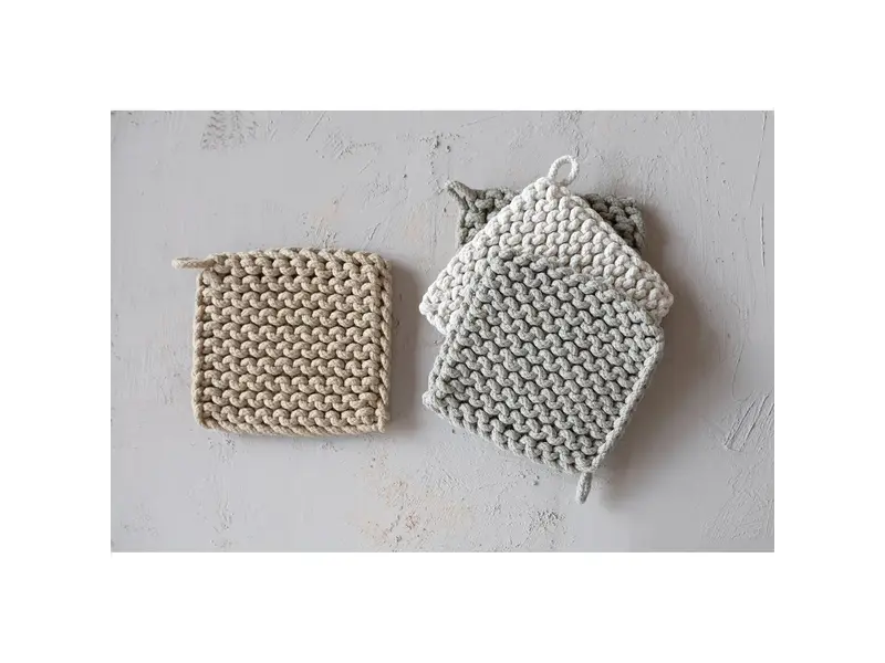 Creative Co-OP Cotton Crocheted Pot Holder, 4 Colors