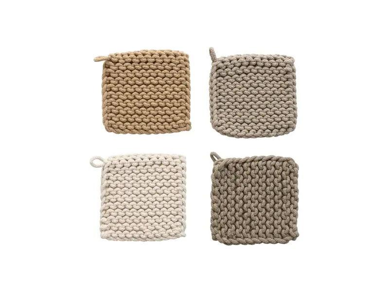 Creative Co-OP Cotton Crocheted Pot Holder, 4 Colors