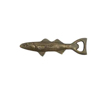 Cast Aluminum Fish Shaped Bottle Opener, Antique Gold Finish